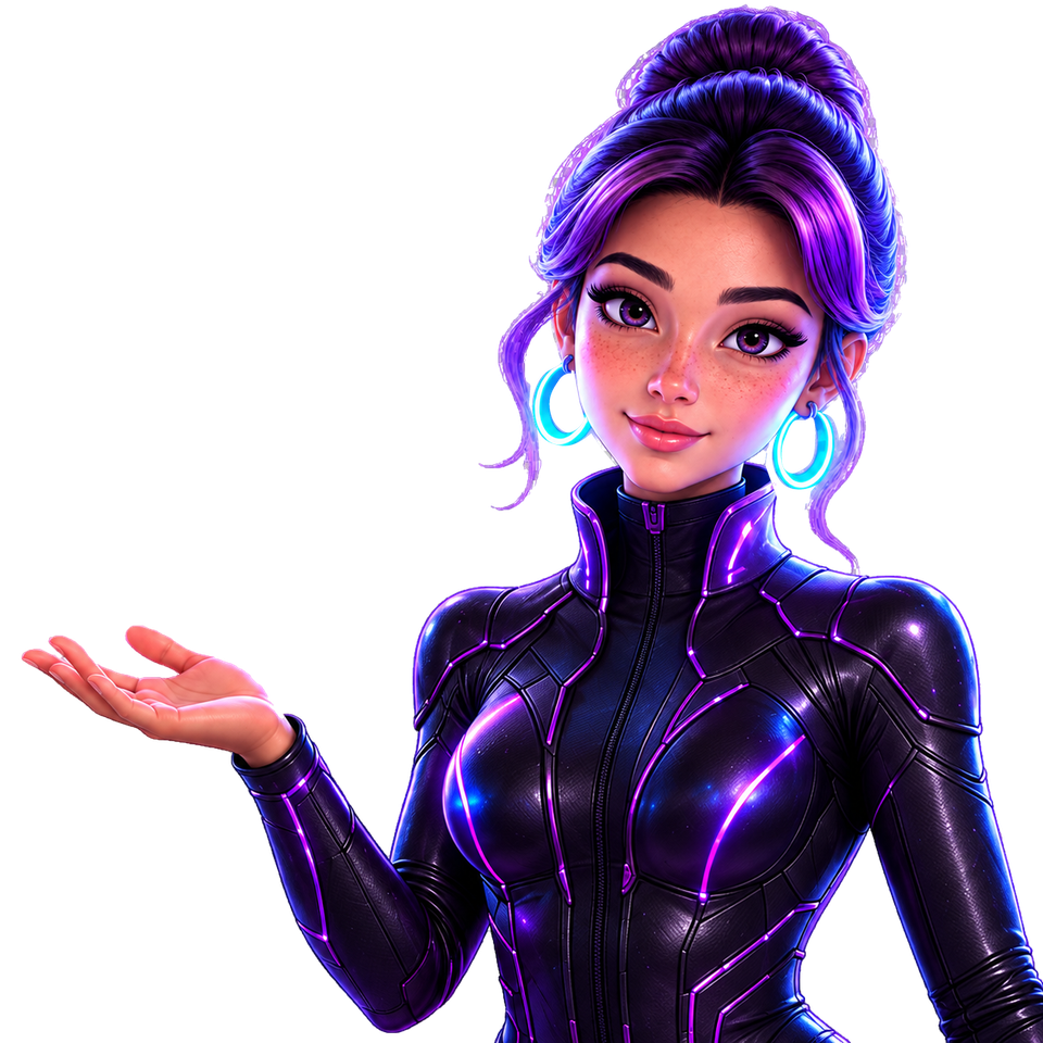 Zoey, your purple-haired credit assistant, offering a helping hand.